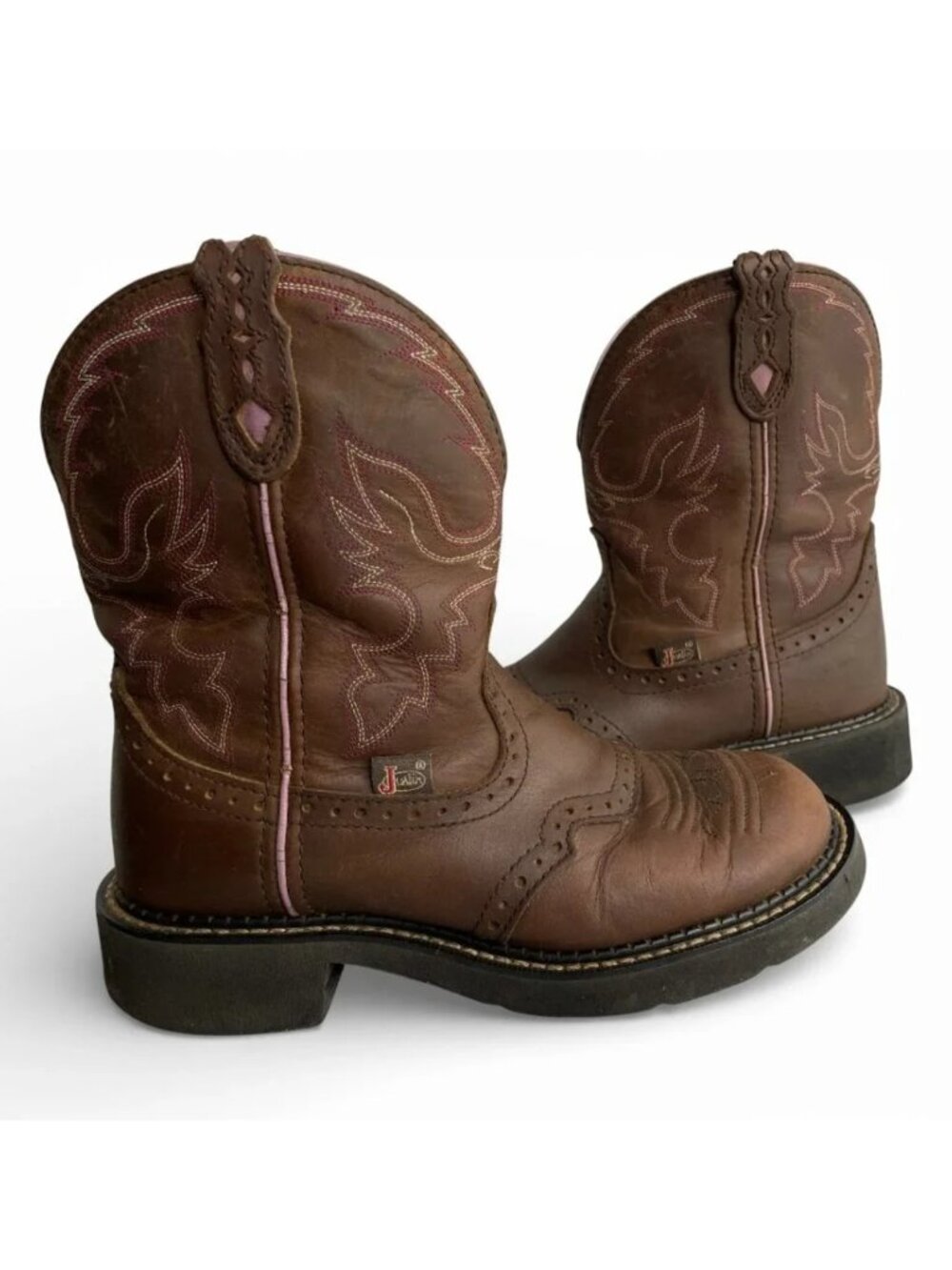 Justin Gypsy Gemma Brown Pink Shorty Leather Western Cowgirl Boots Women's 6.5 B